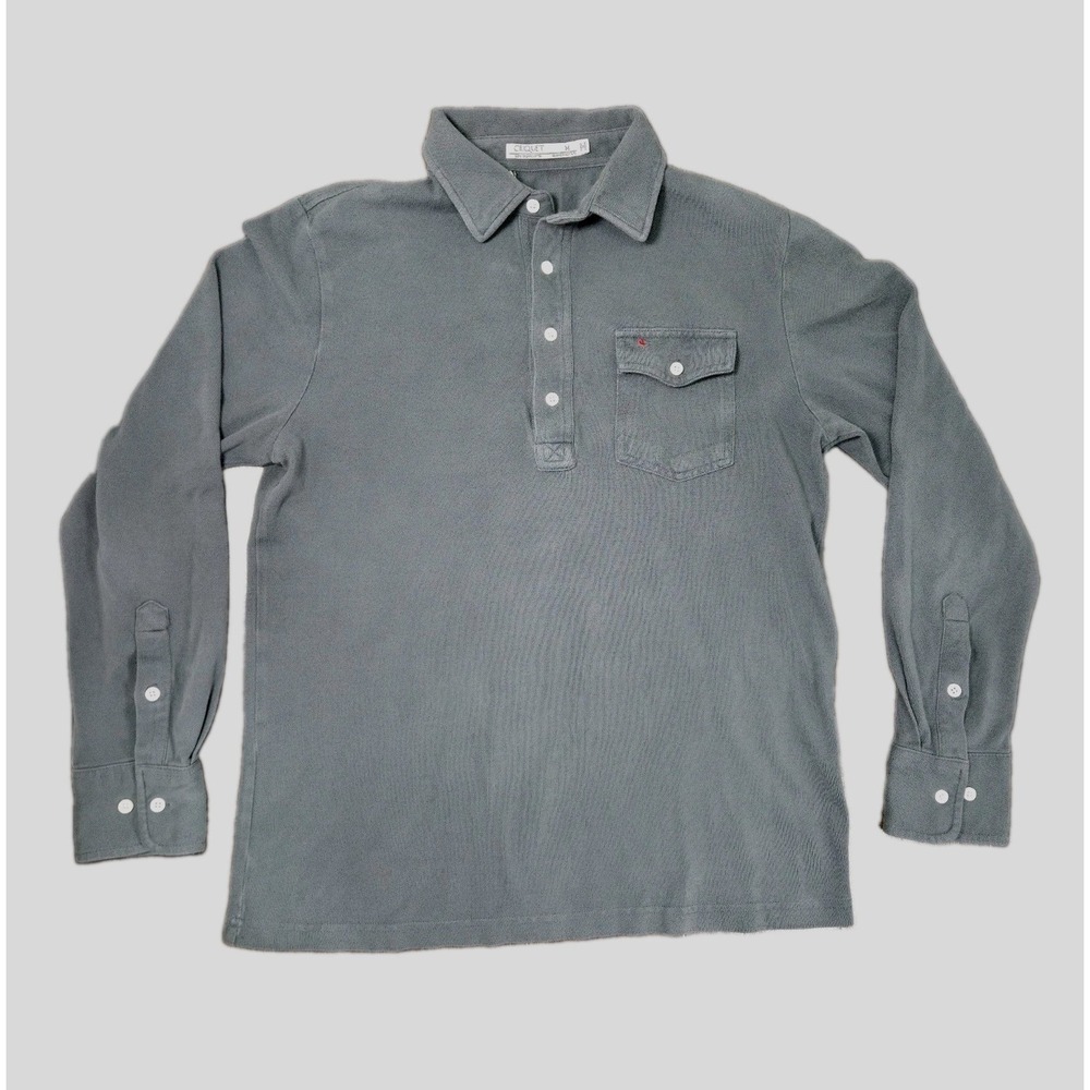 Criquet Polo Shirt Mens Medium Long Sleeve Gray Pocket Organic Cotton Pullover